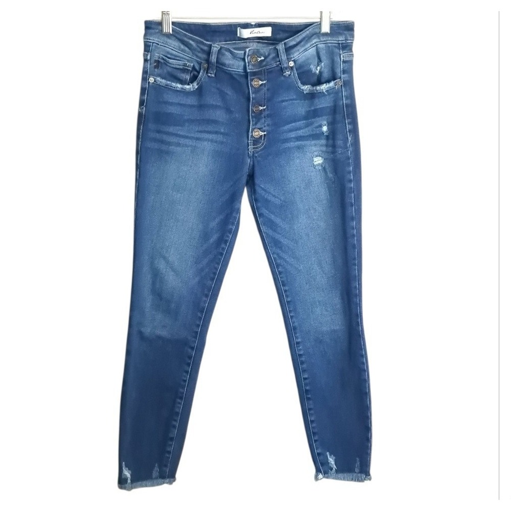 KanCan Women's Jeans High Rise Skinny Blue Distressed Button Fly‎ 9/28